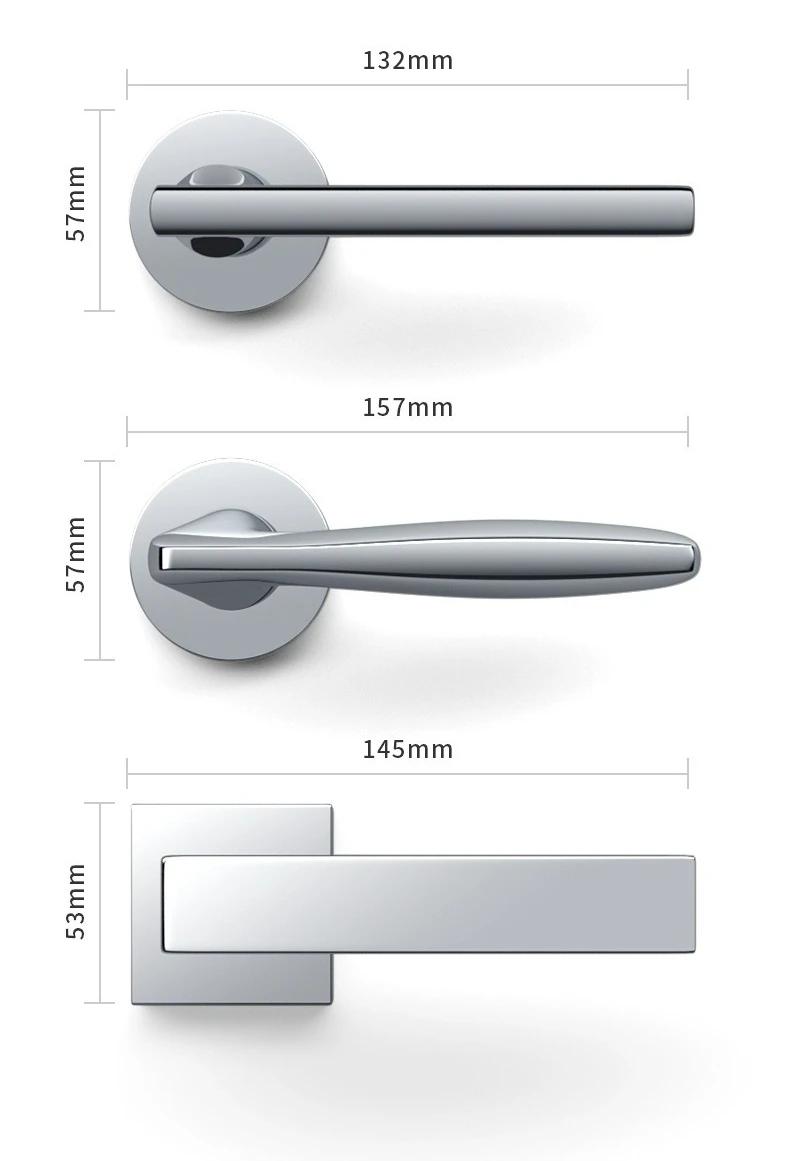 Porte intérieure minimaliste moderne, serrure de porte de chambre à coucher, poignée de porte universelle en bois argenté brillant, serrure à poignée silencieuse fendue
