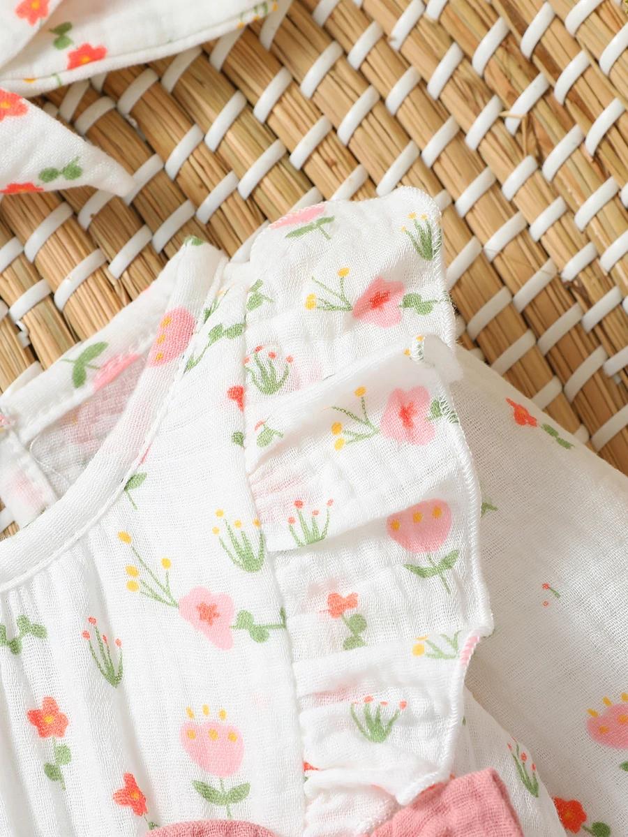 Combinaison bébé fille manches longues floral - Vêtement nouveau-né 6M avec nœud - Toutes saisons confortable