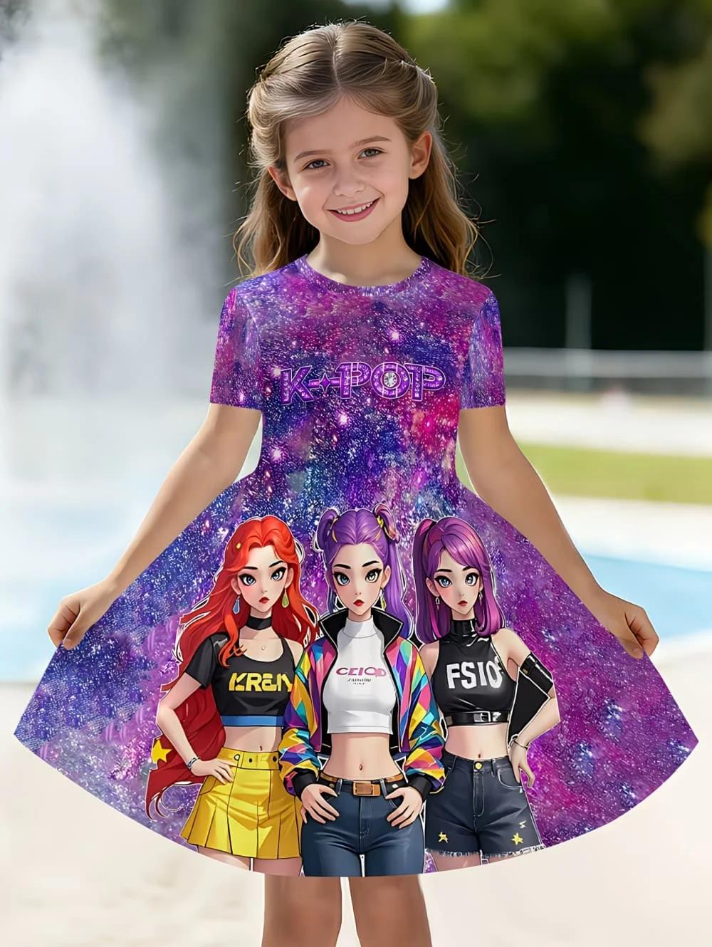 Robe graphique Kpop pour filles - Vêtements Harajuku colorés et amusants pour fans de musique