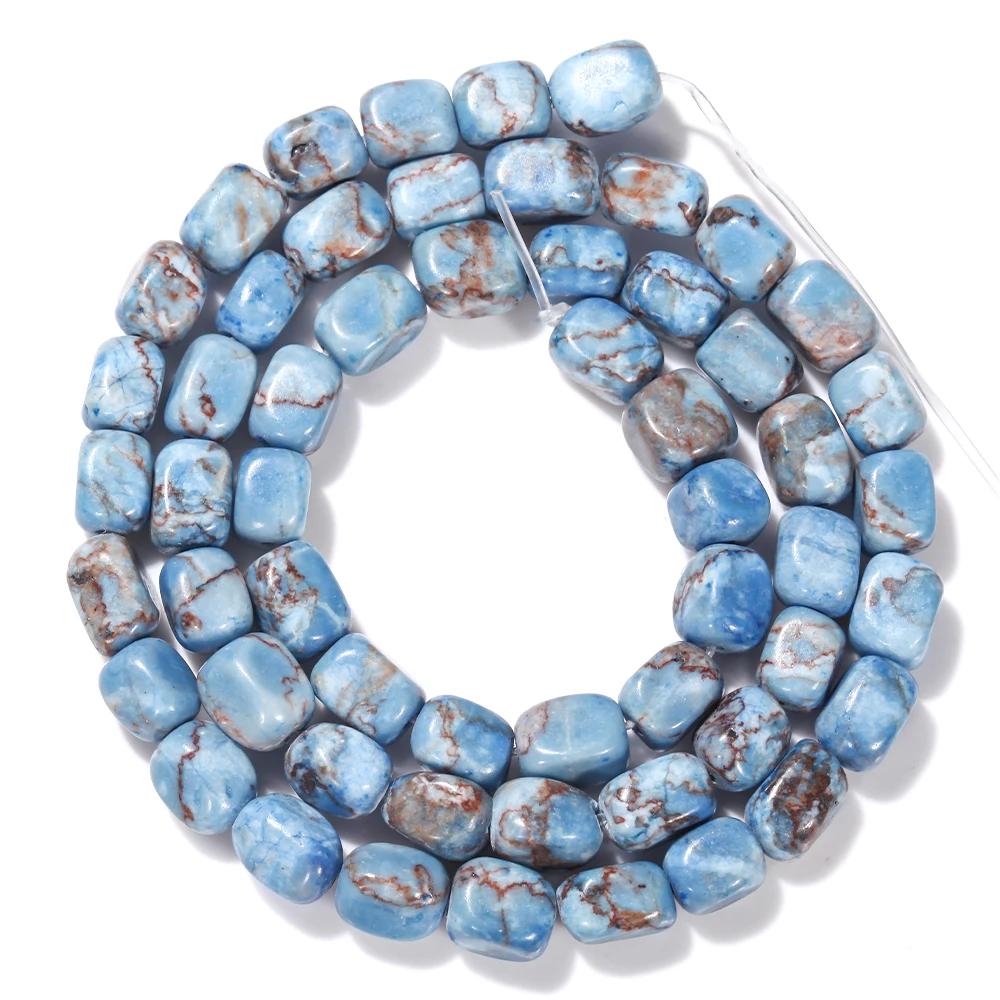 Perles en pierre naturelle 6x8mm sédiment de mer bleu Turquoise