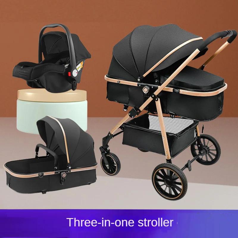 Poussette bébé 3 en 1, grande roue, paysage haut, peut s'asseoir et s'allonger, poussette de voyage bidirectionnelle avec bébé de 0 à 4 ans