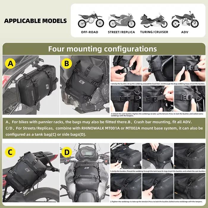 Sac de pare-chocs de moto étanche 6L, sac de cadre latéral de moto, sac de barre de sécurité de moto
