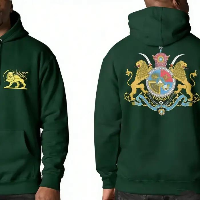 Sweat à capuche assorti Lion et Soleil persans, imprimé arrière avec le blason impérial, streetwear