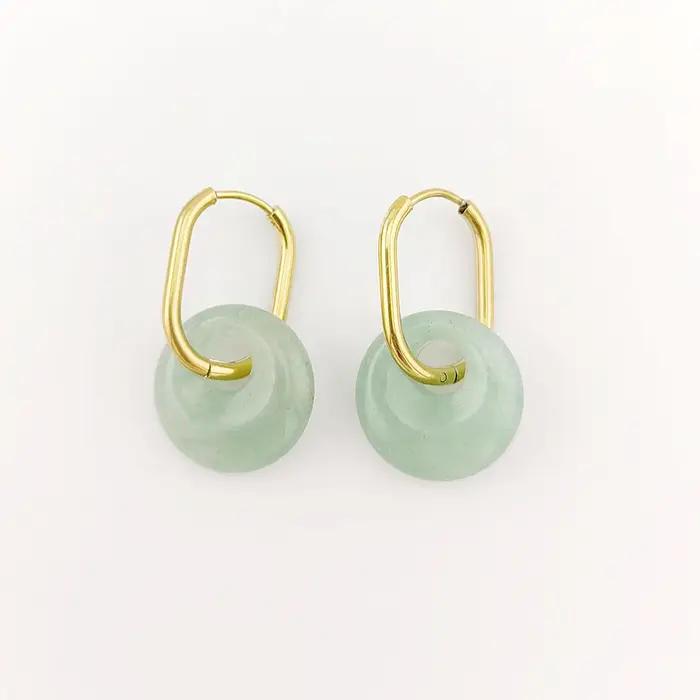 Boucles d'oreilles créoles en acier inoxydable et pierre naturelle pour femmes