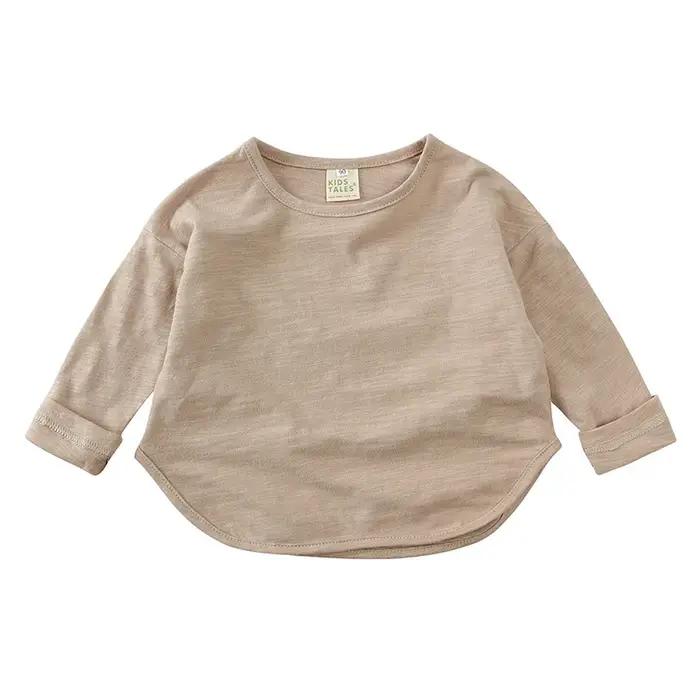 T-shirt à manches longues et col rond pour bébé garçon et fille, en coton, simple et décontracté, un