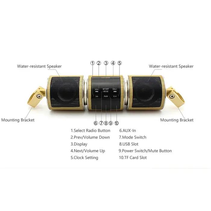 Audio FM pour moto, Radio AUX USB, carte TF, Compatible Bluetooth, affichage AUX, lecteur de musique