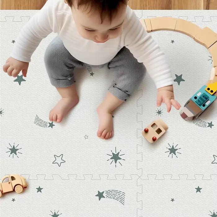Tapis de jeu en mousse pour bébé, tapis rampant 72x48, tapis de sol pour enfants pour bébé avec carr