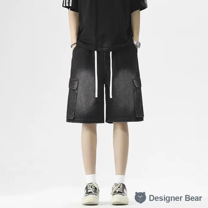 Shorts en jean décontractés pour homme, coupe droite, taille élastique, délavés, style cargo, mi-lon