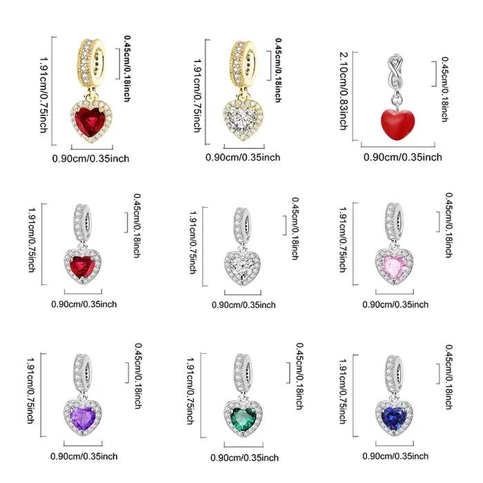 Pendentifs en argent sterling 925, zircon, patte, cœur rouge, breloques, perles compatibles avec les