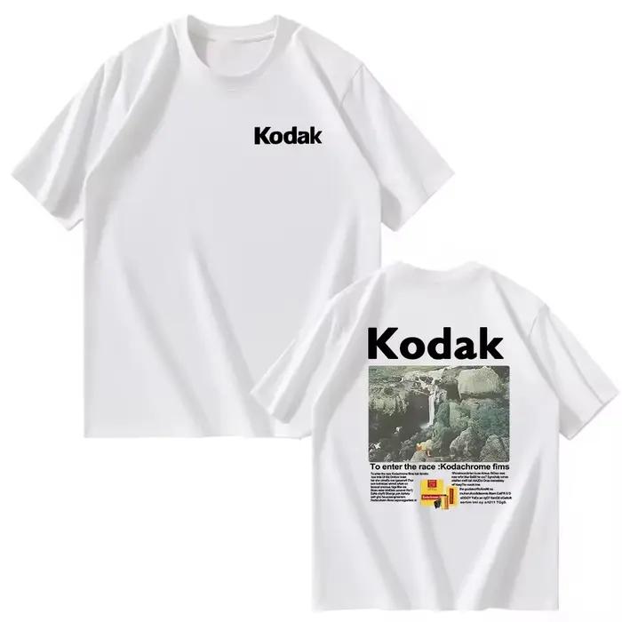 T-shirt graphique Kodak Rainbow Stripe Logo 2026 été homme femme 100% coton vintage streetwear décon