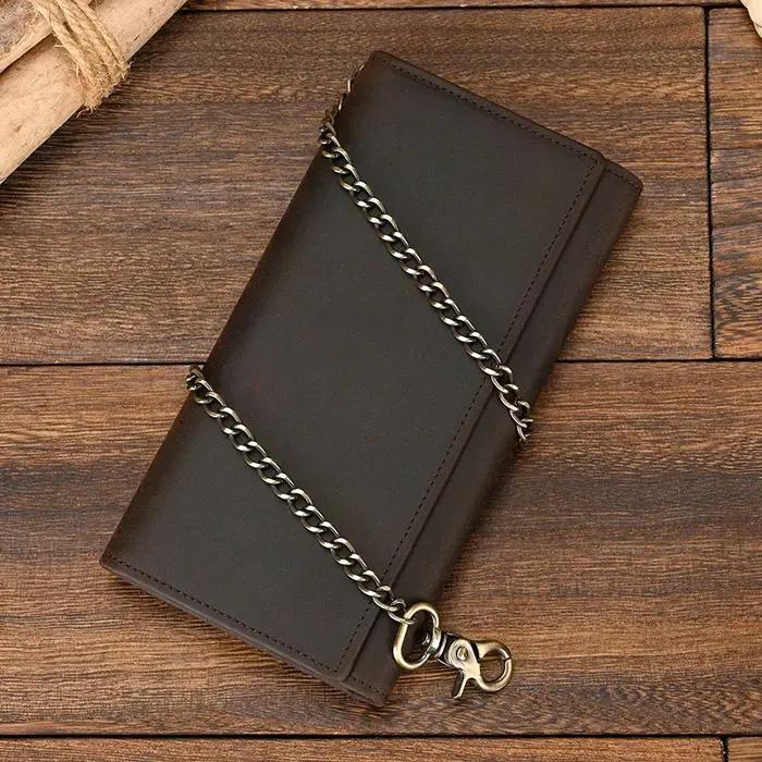 Porte-monnaie à pince en cuir véritable pour homme, portefeuille multi-cartes avec fer JOWrist, port