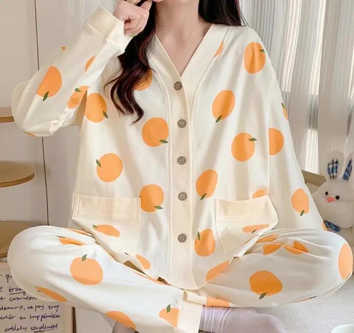 Vêtements mensuels printemps et automne pyjamas de maternité post-partum été Section mince allaiteme