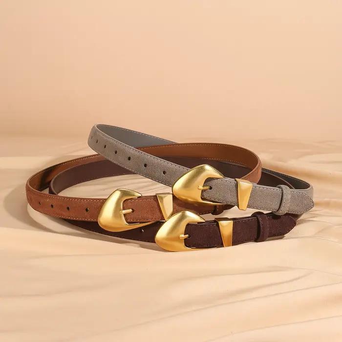 Ceinture de luxe en cuir de vache et daim pour femmes, Style Vintage avec boucle dorée, ceinture de