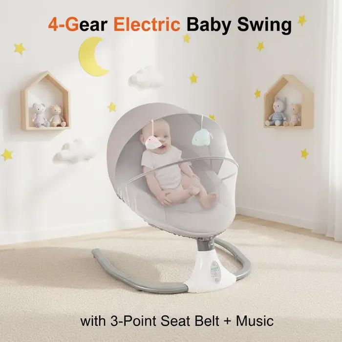 Balançoire électrique pour bébé de 0 à 18 mois, berceau musical à 4 vitesses, bascule avec télécomma