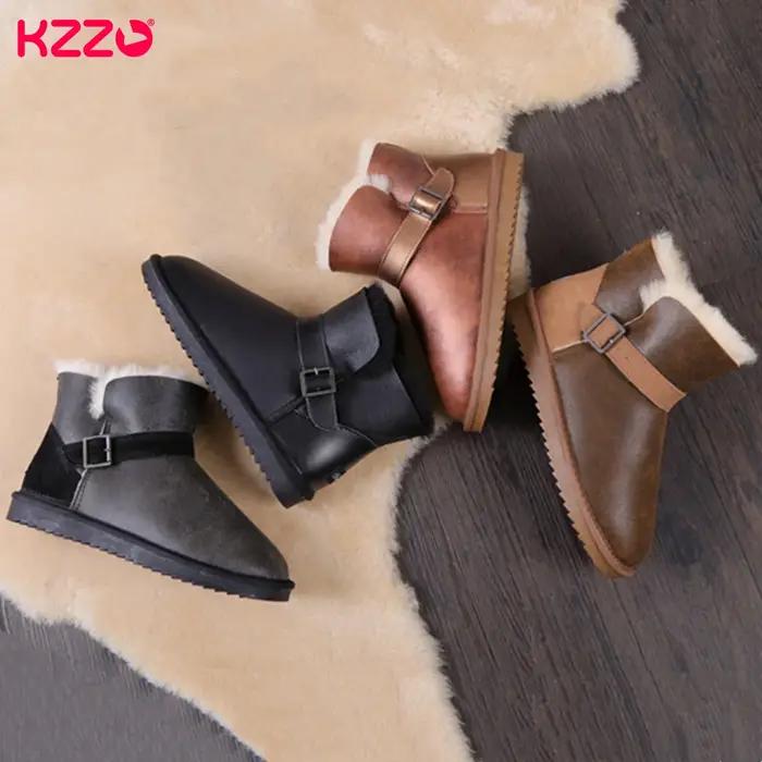 KZZO-Bottes de neige australiennes imperméables pour hommes, cuir de mouton, fourrure naturelle, dou
