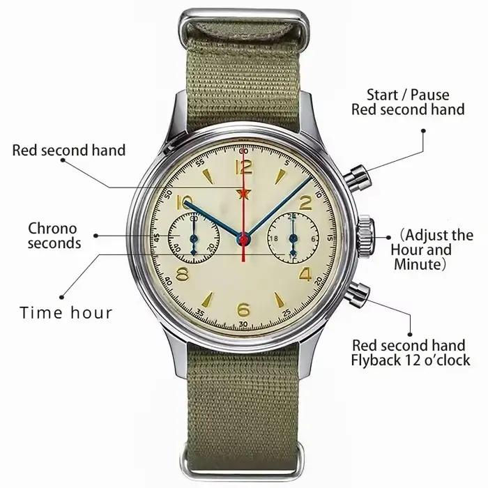 Montres pour hommes 1963 pilote montre automatique 42mm étanche rétro quartz chronographe montre hab