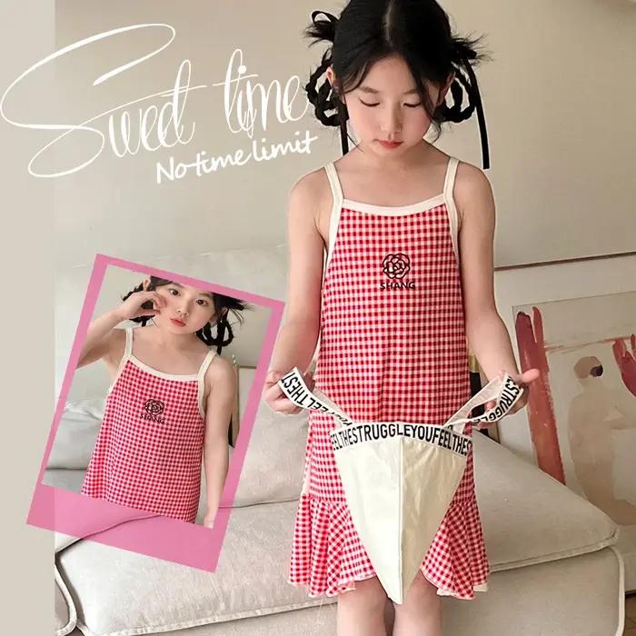 Robes d'été en coton pour filles Robes de mode pour enfants Robes fines à licou pour filles Robes à