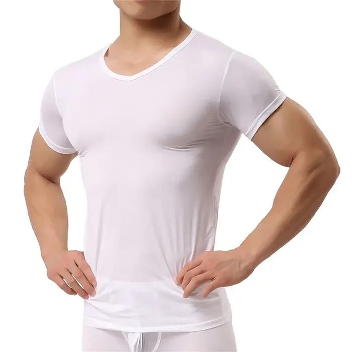T-shirt manches courtes pour homme, estival et moulant, en soie glacée, à séchage rapide