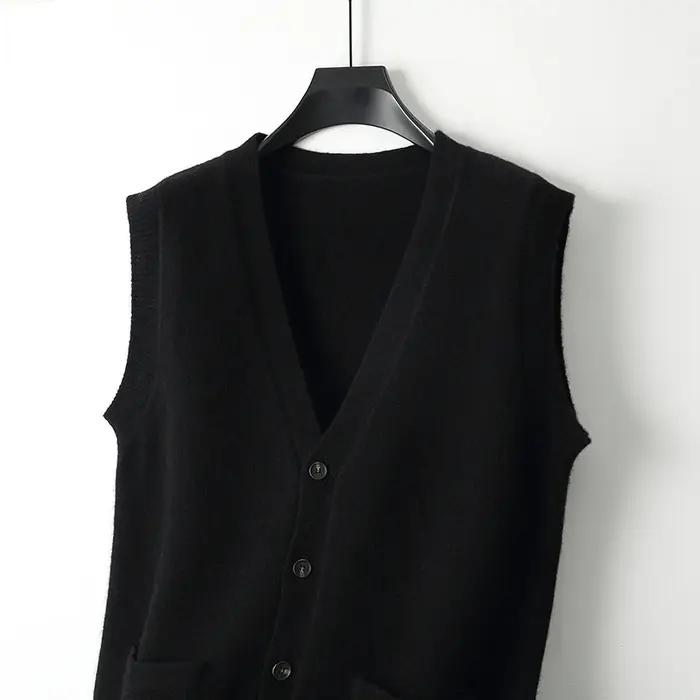Gilet sans manches tricoté en laine mérinos pour hommes, épaule épaisse, décontracté, Business, chau