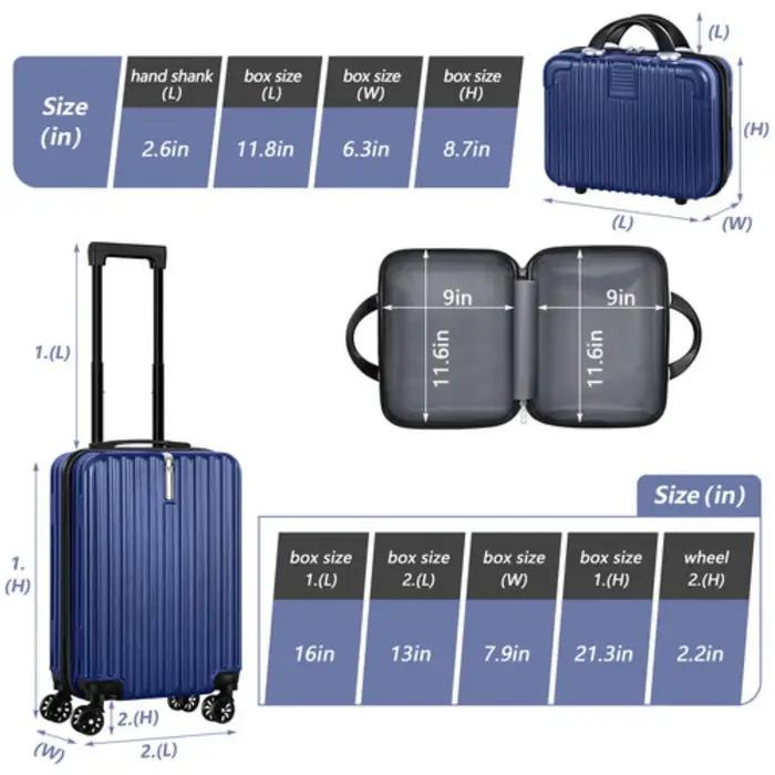 Ensemble de bagages rigides 2 pièces (20"+14") - Spinner gigogne avec 360 ° Roues et serrure TSA,