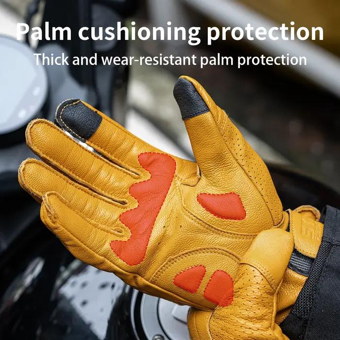 SFK – gants de moto rétro en cuir de chèvre véritable, doigt complet, Protection des articulations r