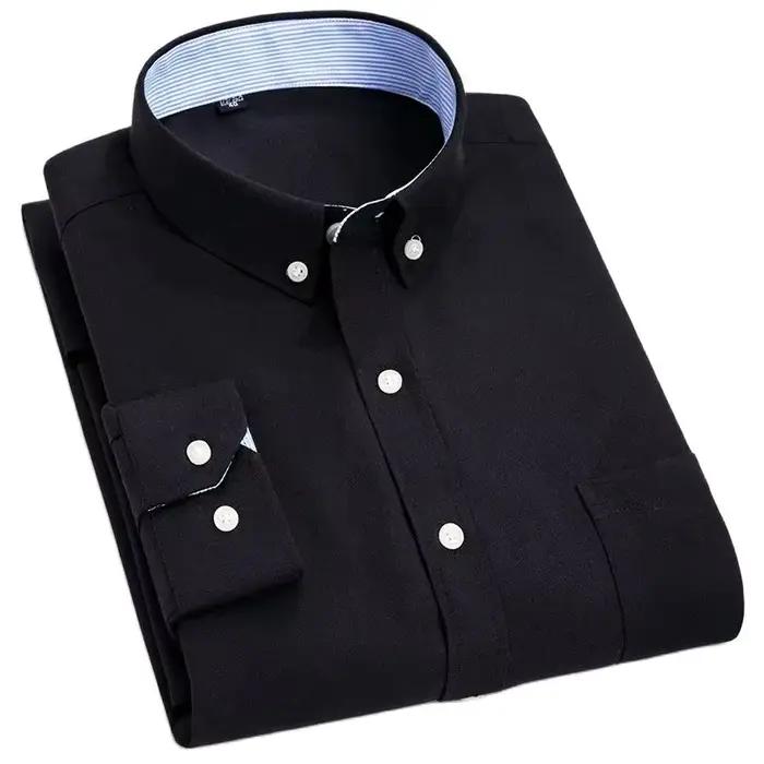 Chemise à manches longues pour hommes, sans repassage, Oxford, filature, slim, décontractée, confort