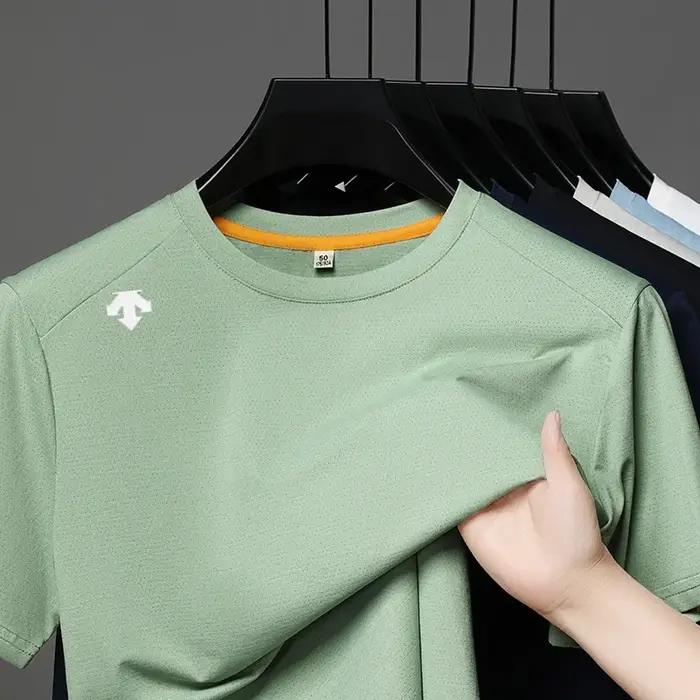 Qualité marque manches courtes été nouveau Ice Silk hommes Sport respirant t t - shirt mode imprimé