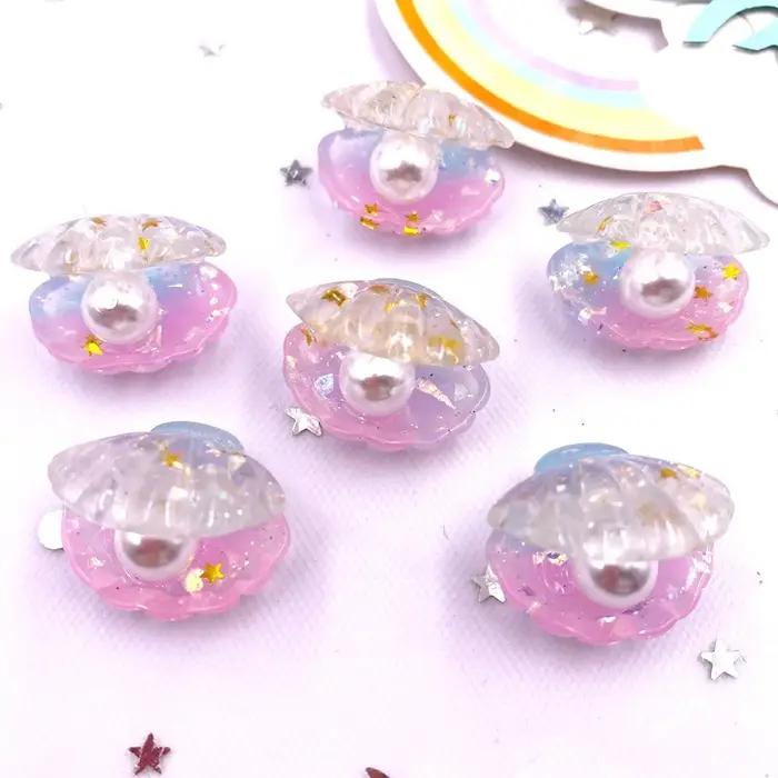 10 pièces paillettes résine colorée 3D coquille de perle ouverte Flatback Cabochon Scrapbook accesso