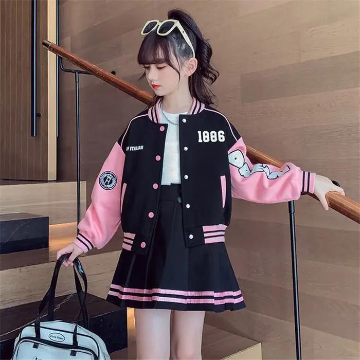 Ensemble vêtements mode filles costume baseball enfants veste jupe plissée tenue uniforme étudiant 2 pièces