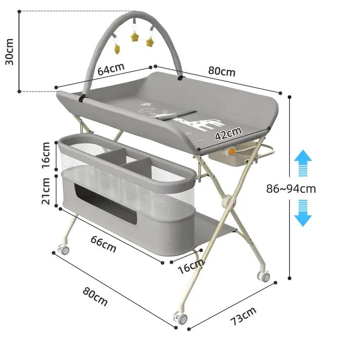 Table à langer pliante 4 en 1, unité à langer Mobile, Station à langer réglable en hauteur avec arc
