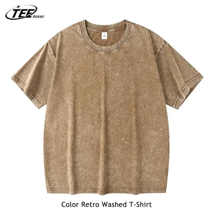 Couple lavé rétro 230g coton robuste à manches courtes T-shirts polyvalent pour hommes femmes été co