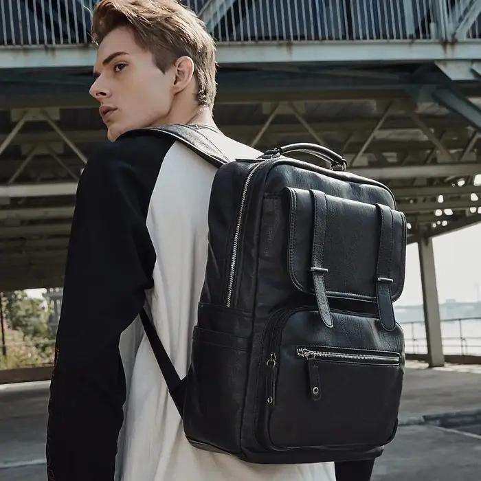 MOYYI-Sac à dos en cuir pour ordinateur portable pour homme, sac à dos de voyage étanche, sac d'affa