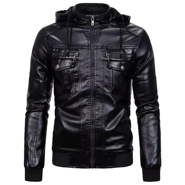 Vestes d'hiver en cuir pour hommes, manteau polaire à capuche, taille européenne, Streetwear, vestes