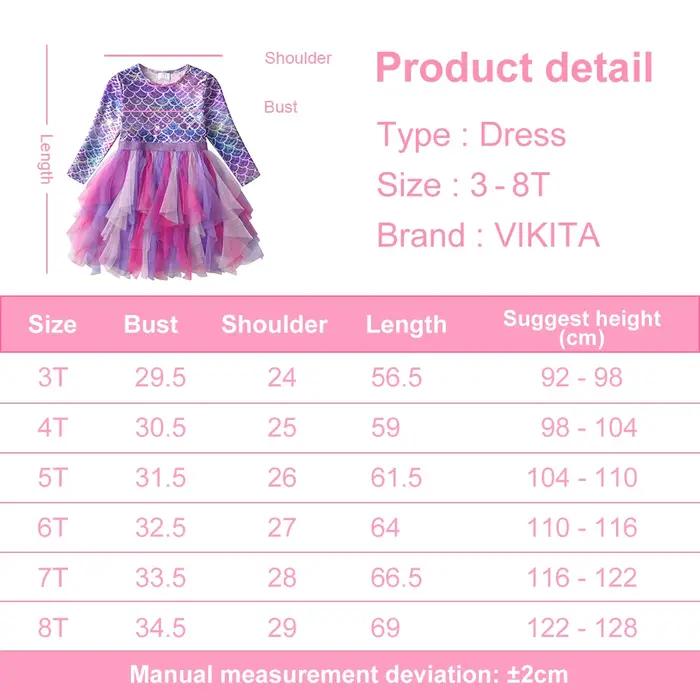 VIKITA-Robe Tutu à Manches sulfpour Fille, Tenue de Princesse, Irrégulière, en Tulle et Maille, Impr