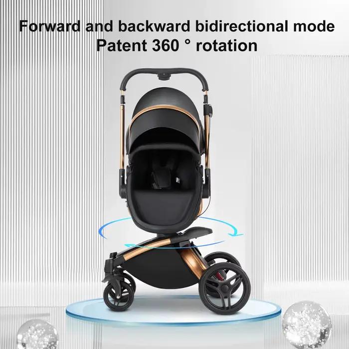 360 ° Poussette bébé 3 en 1 siège auto poussette Combo système de voyage poussettes haute paysage
