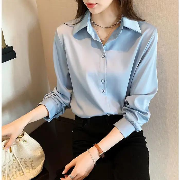 Printemps automne décontracté en mousseline de soie chemise femmes bureau dame chemises mode femme à