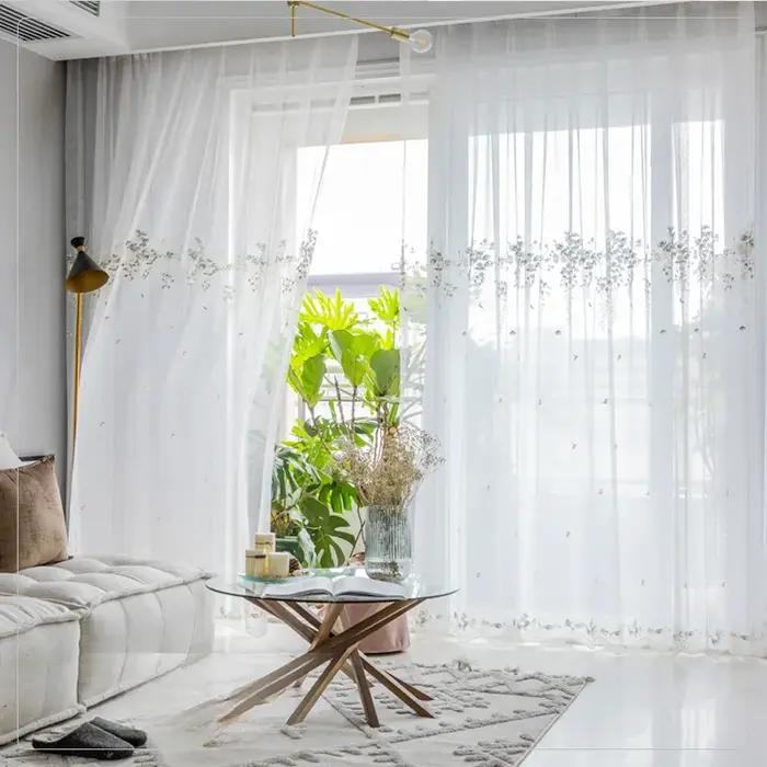 Rideaux en Tulle à fleurs brodées européennes, 1 pièce, pour salon, chambre à coucher, balcon, Voile