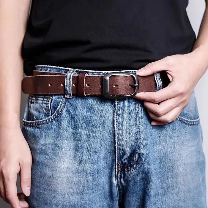 Ceinture homme de luxe modèle 2026, largeur 3,3 cm, en cuir véritable, style rétro décontracté. Peut