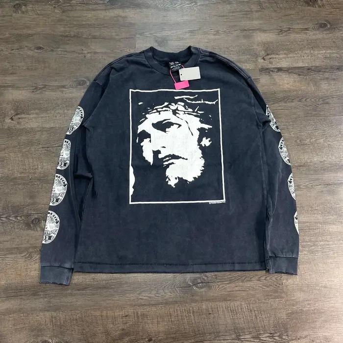Yao mode Saint de Michael 25SS haute qualité coton à manches longues hauts t-shirt Streetwear surdim