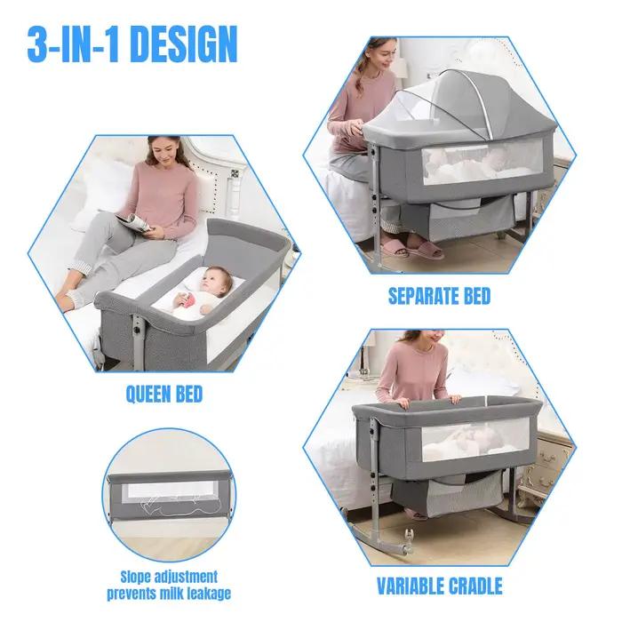 Lit bébé 3 en 1, lit d'appoint, parc pour bébé, 0-3 ans, multifonction, pliable et relevable, avec m