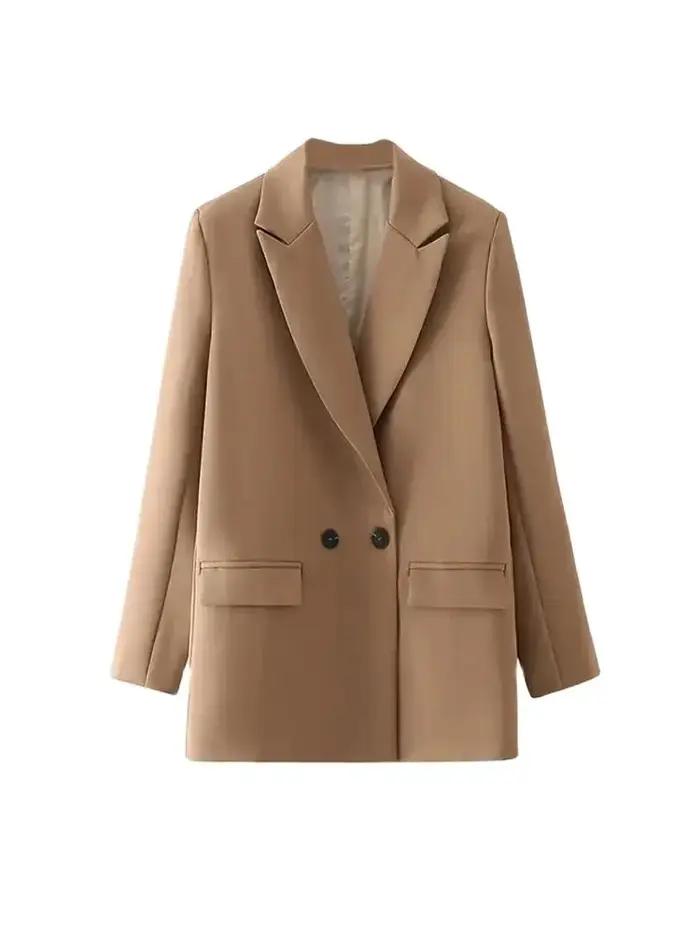 Femmes Chic bureau dame Double boutonnage Blazer Vintage manteau mode col cranté à manches longues d