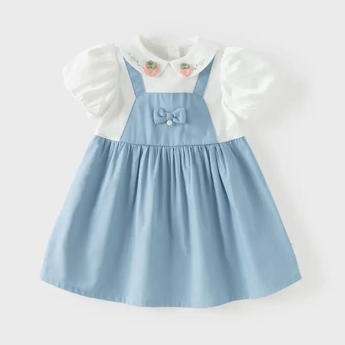 Robe d'été pour fille Dave Bella, faux deux pièces, manches courtes, style princesse, en coton, pour