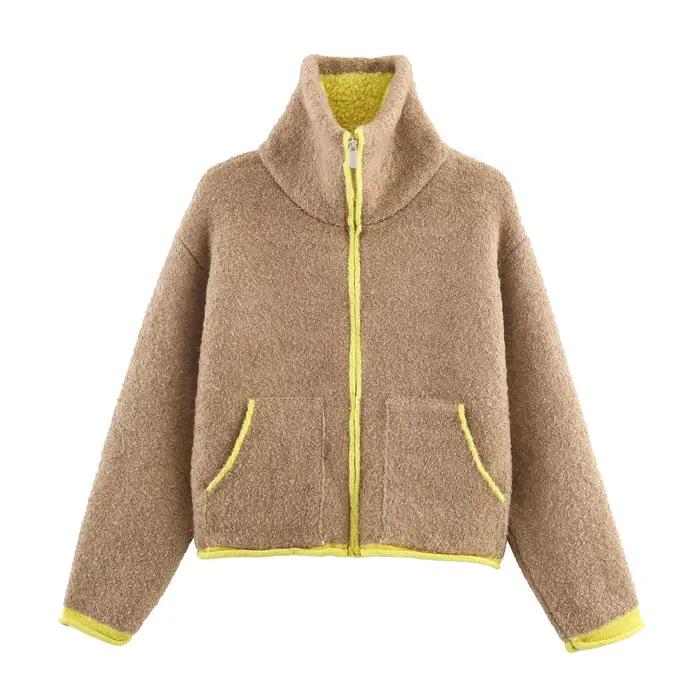 Veste de pilote tricotée pour femme, nouveau produit, Style paresseux, ample, couleur contrastée, co