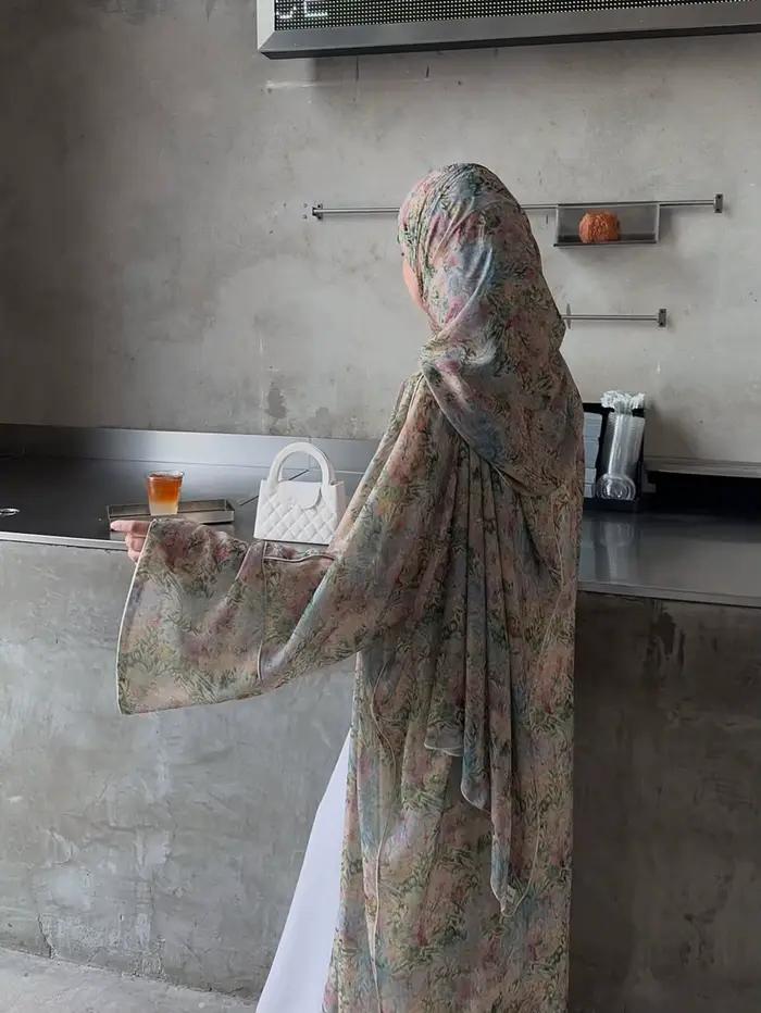 Cardigan traditionnel arabe élégant du moyen-orient, Robe Abaya à manches longues et imprimé Floral