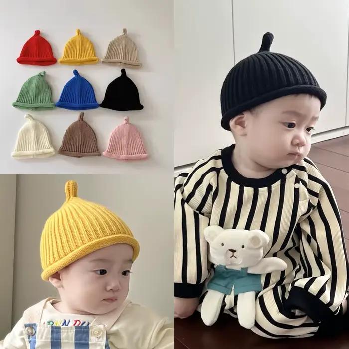 Mignon bébé tricoté pull casquette 3-24M enfants couleur unie laine chapeau garçons filles enfant en