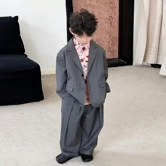 Ensembles de blazers décontractés pour garçons, veste et pantalon gris adt, uniformes de mariage tre