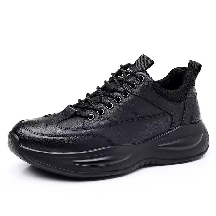 Chaussures décontractées en cuir pour hommes, baskets tendance à semelle épaisse, chaussures de marc
