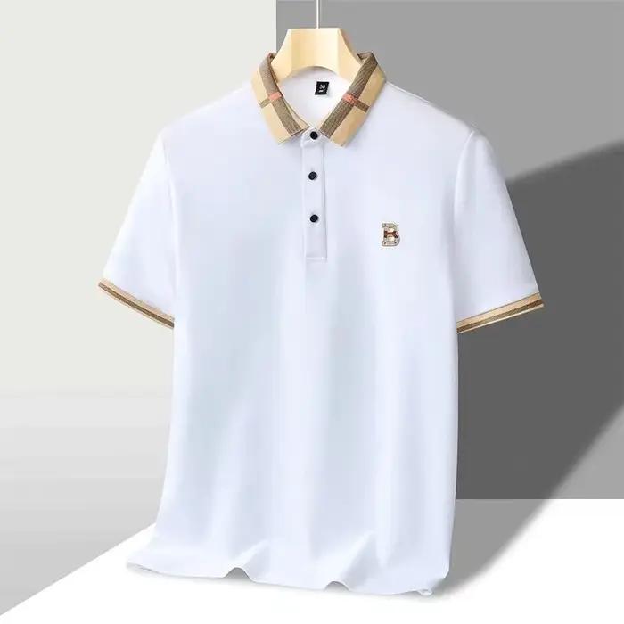 Marque de luxe logo polo à manches courtes hommes été nouveau haut de gamme en soie coton respirant