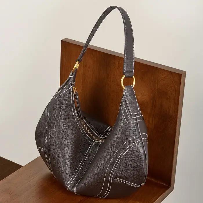 HIFASHION Sacs à bandoulière demi-lune en cuir de vachette véritable pour femmes, tendance 2026, sac