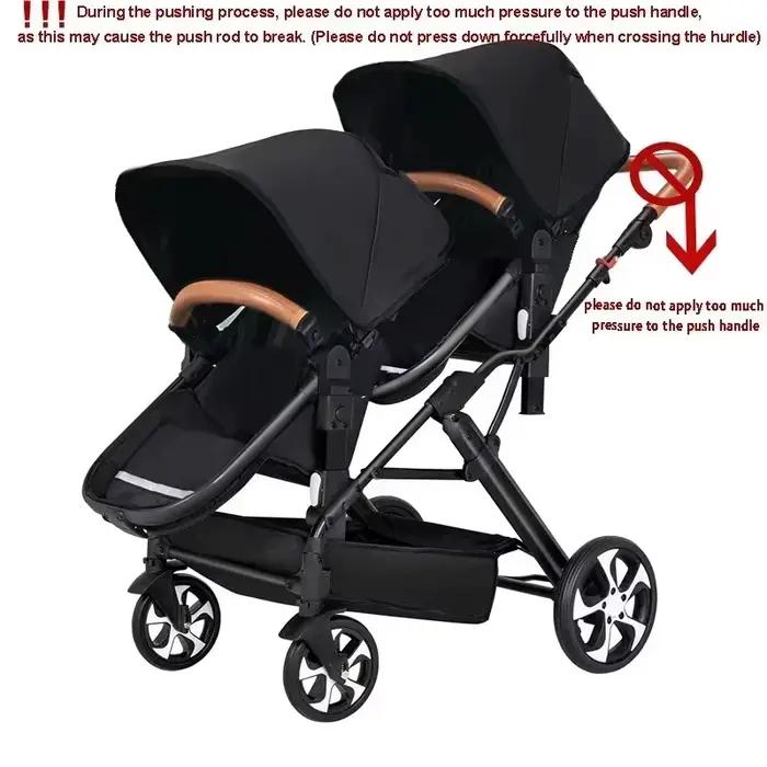 Poussette bébé jumeaux 3 en 1 avec siège auto, landau double pour enfants, panier de couchage détach